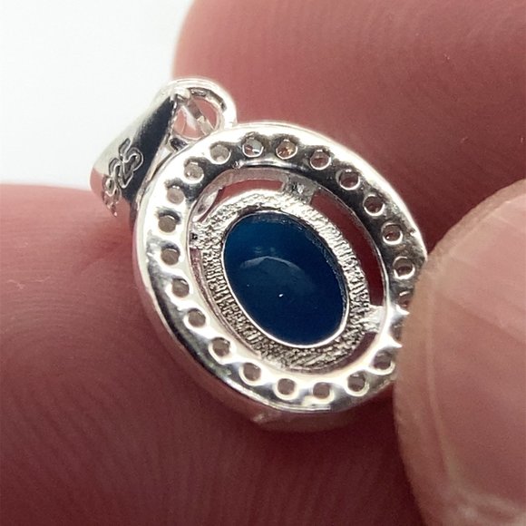 Blue Opal 1.35ct Platinum Finish Solid 925 Sterling Silver Pendant - Picture 5 of 6